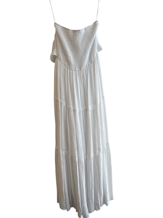 Aakaa Size M White Polyester Blend Strapless Shirred Bodice Tie Waist Dress White / M