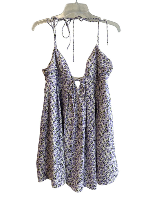 More To Come Size M White & Purple Polyester V Neck Spaghetti Strap Floral Dress White & Purple / M