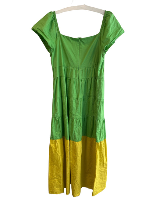 Donna Morgan Size 10 Green & Yellow Cotton V Neck Off Shoulder Back Zip Dress Green & Yellow / 10