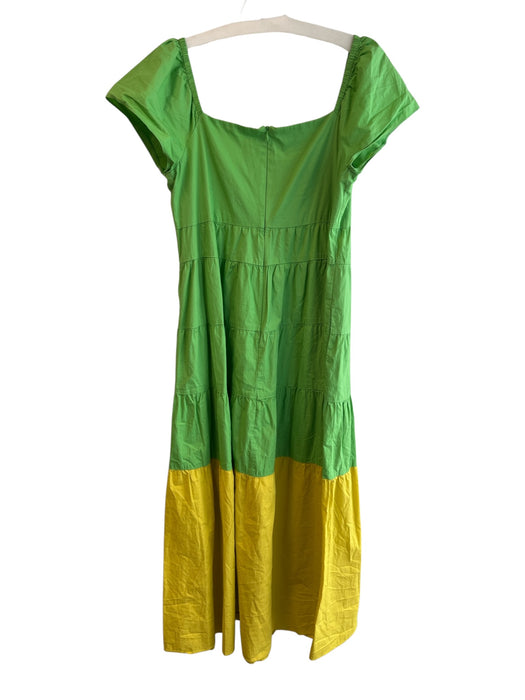 Donna Morgan Size 10 Green & Yellow Cotton V Neck Off Shoulder Back Zip Dress Green & Yellow / 10
