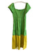Donna Morgan Size 10 Green & Yellow Cotton V Neck Off Shoulder Back Zip Dress Green & Yellow / 10