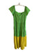 Donna Morgan Size 10 Green & Yellow Cotton V Neck Off Shoulder Back Zip Dress Green & Yellow / 10