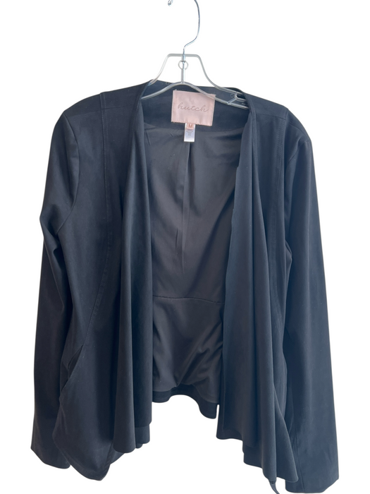 Hutch Size M Black Polyester Suede Long Sleeve Open Front Cropped Jacket Black / M