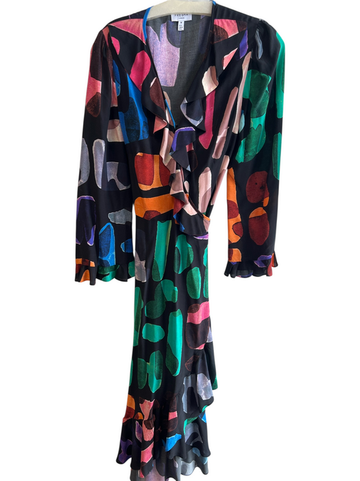 Fresha London Size M Black & Multi Logo Abstract Ruffle Detail Dress Black & Multi / M