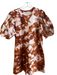 Marie Oliver Size L Brown & White Pima Cotton Short Balloon Sleeve Tye Dye Dress Brown & White / L