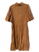 English Factory Size L Tan Rayon Blend Short Puff Sleeve Collared Tiered Dress Tan / L