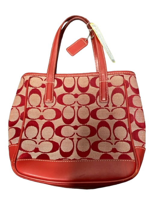 Coach Tan & Red Canvas Logo Hand Strap Bucket Open Top Bag Tan & Red / XS