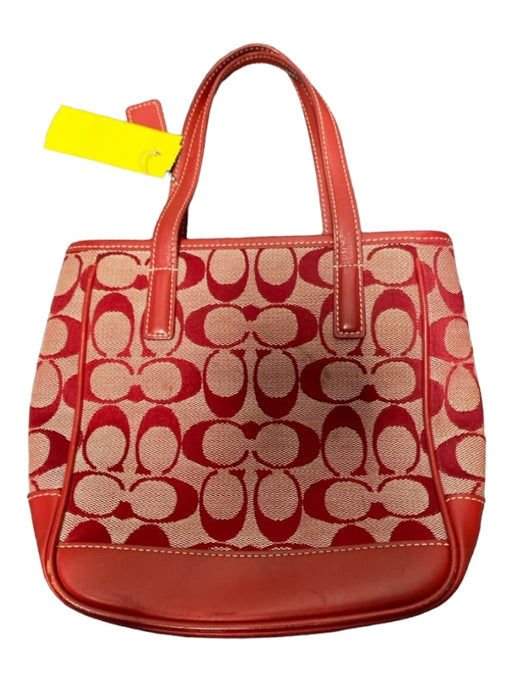 Coach Tan & Red Canvas Logo Hand Strap Bucket Open Top Bag Tan & Red / XS