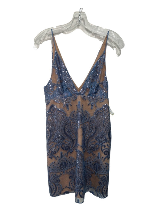 Free People Size 0 Blue & Nude Polyester Blend Sequin Overlay V Neck Lined Dress Blue & Nude / 0