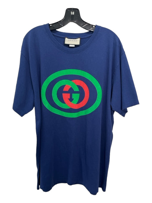Gucci Size XXL Navy & Multicolor Cotton logo short sleeve Men's Shirt XXL