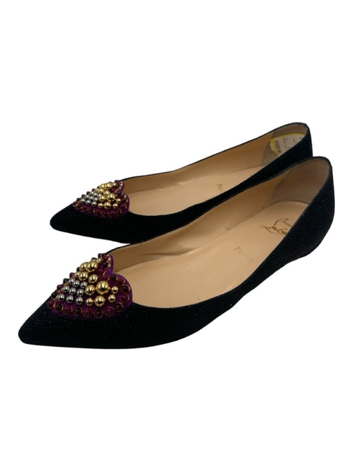 Christian Louboutin Shoe Size 41 Black Purple & Gold Pointed Toe Heart Flats Black Purple & Gold / 41