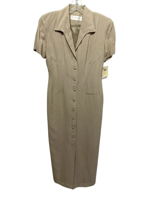 Dana Buchman Size 2 Beige Silk Short Sleeve Button Front Paneled Midi Dress Beige / 2