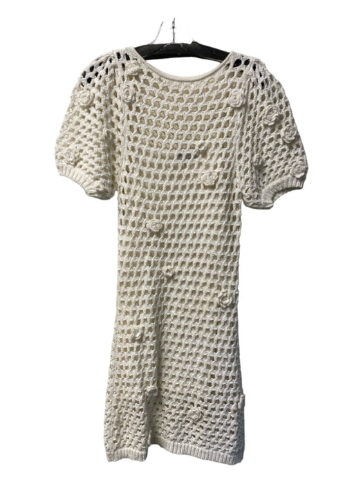 Something Navy Size Medium White Cotton Short Sleeve Open Knit Body Con Dress White / Medium