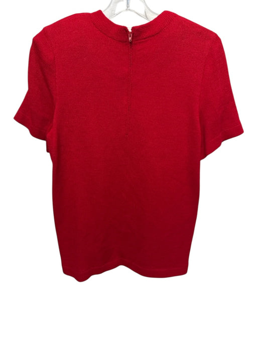 St John Collection Size P Red Wool Blend Short Sleeve Knit Shoulder Pads Top Red / P