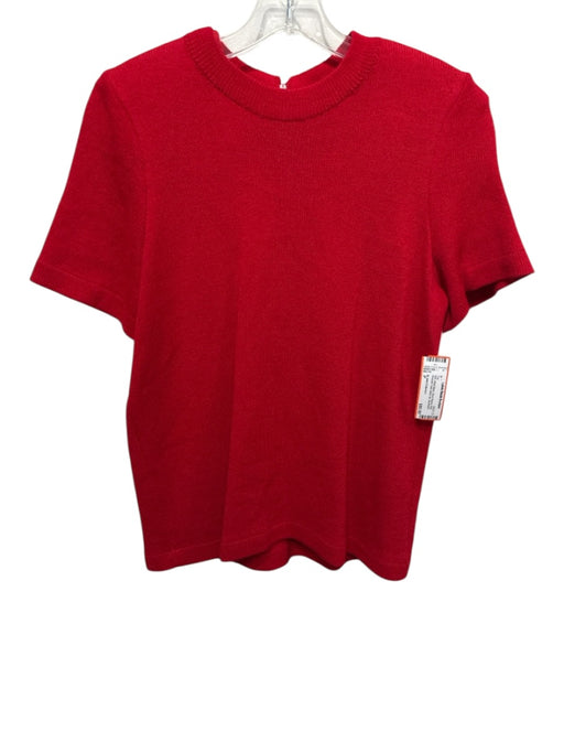 St John Collection Size P Red Wool Blend Short Sleeve Knit Shoulder Pads Top Red / P