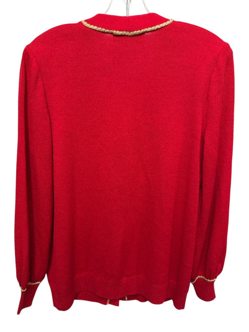 St John Collection Size Small Red & Gold Wool Blend Long Sleeve Knit Cardigan Red & Gold / Small