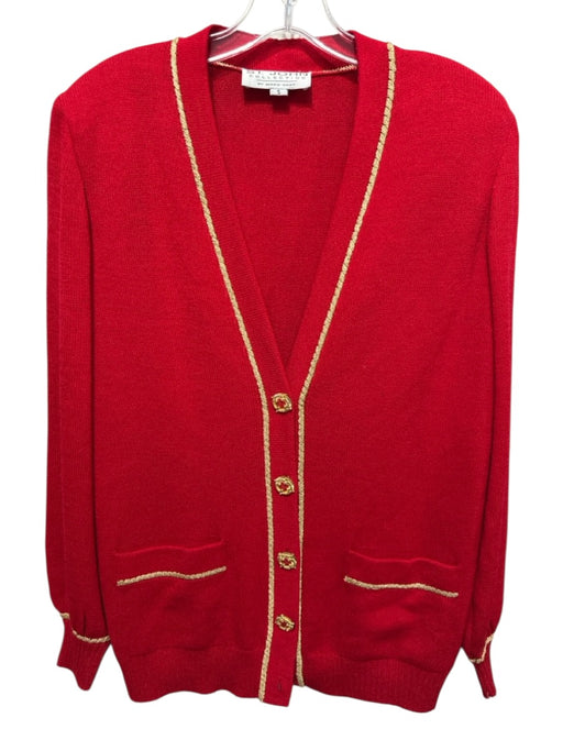 St John Collection Size Small Red & Gold Wool Blend Long Sleeve Knit Cardigan Red & Gold / Small