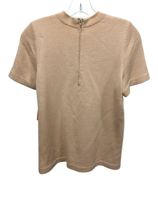 St John Collection Size P Beige Wool Blend Short Sleeve Knit Shoulder Pads Top Beige / P