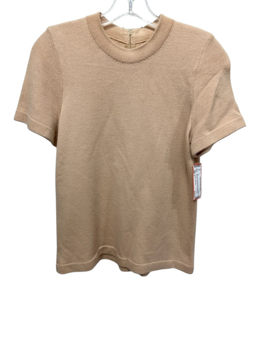 St John Collection Size P Beige Wool Blend Short Sleeve Knit Shoulder Pads Top Beige / P