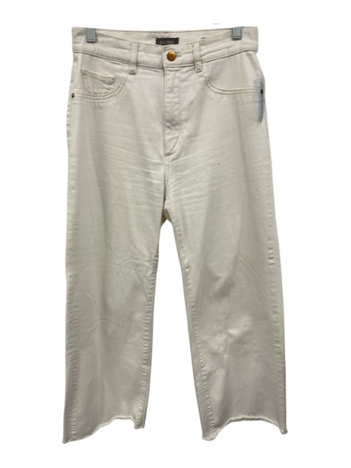 DL 1961 Size 27 White Cotton Blend Button & Zip High Rise Wide Leg Raw Hem Jeans White / 27