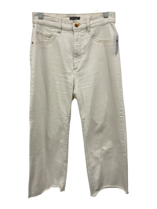 DL 1961 Size 27 White Cotton Blend Button & Zip High Rise Wide Leg Raw Hem Jeans White / 27