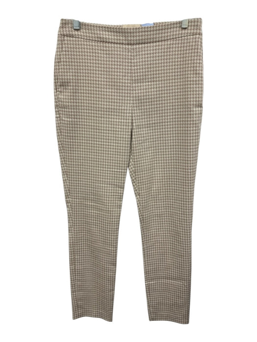 Sezane Size 38 White & Beige Cotton Blend Side Zip Houndstooth Pattern Pants White & Beige / 38