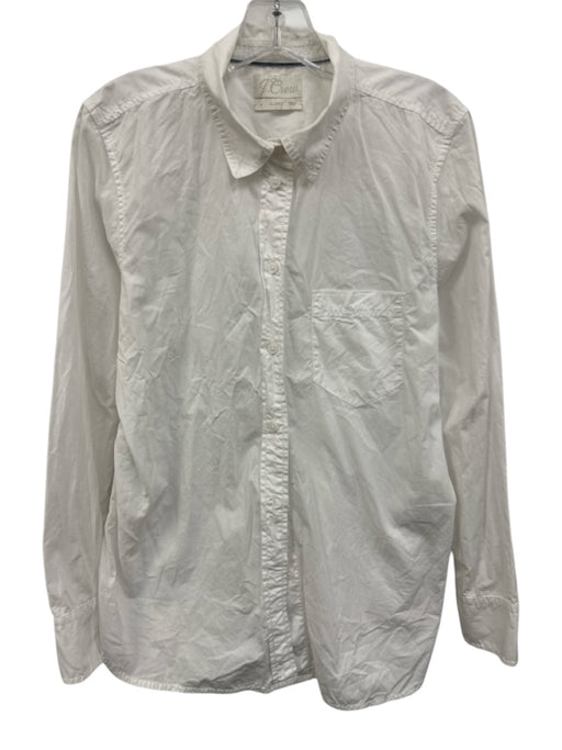 J.Crew Size 8 White Cotton Collar Neck Button Down Long Sleeve Breast Pocket Top White / 8