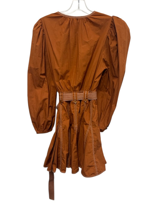 Ulla Johnson Size 6 Orange Brown Cotton Long puff sleeve Contrast Stitch Dress Orange Brown / 6