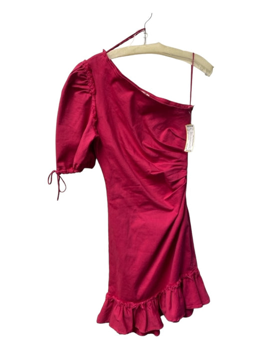 Jonathan Simkhai Size 8 Dark Pink Cotton Blend One Shoulder Side Zip Dress Dark Pink / 8