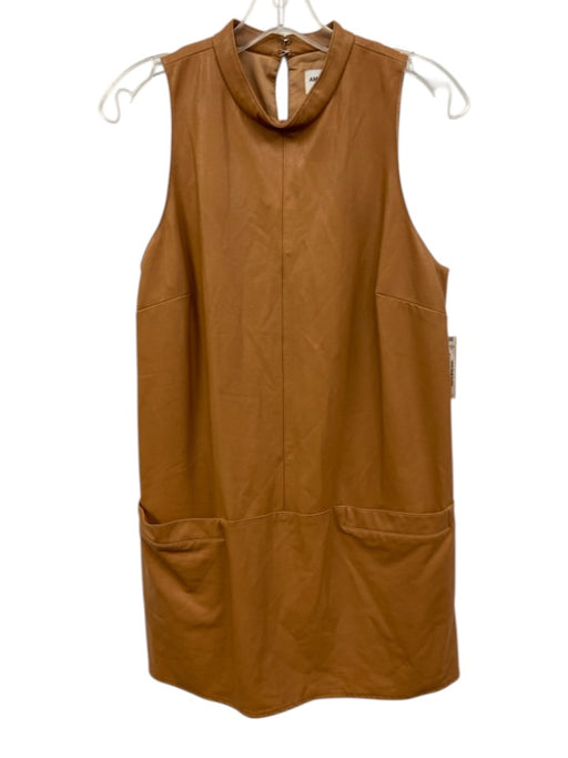 Amanda Uprichard Size Medium Tan Brown Viscose Blend Faux Leather Pockets Dress Tan Brown / Medium