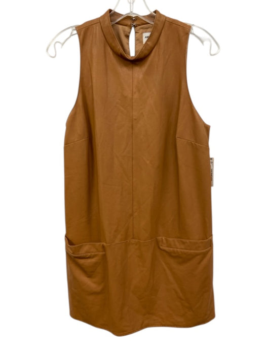 Amanda Uprichard Size Medium Tan Brown Viscose Blend Faux Leather Pockets Dress Tan Brown / Medium