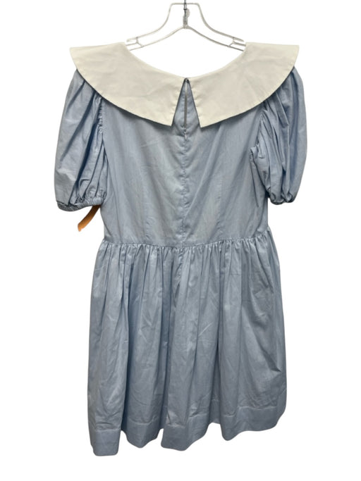 Azeeza Size Large Light blue & white Cotton Short Puff Sleeve Gathered Dress Light blue & white / Large