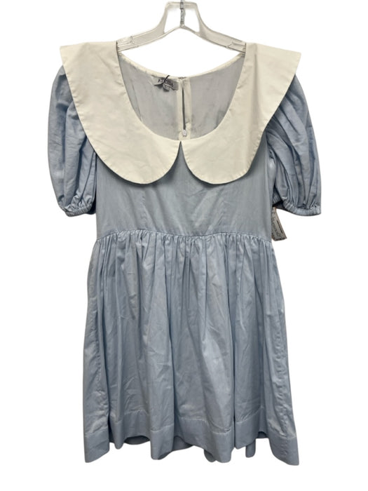 Azeeza Size Large Light blue & white Cotton Short Puff Sleeve Gathered Dress Light blue & white / Large