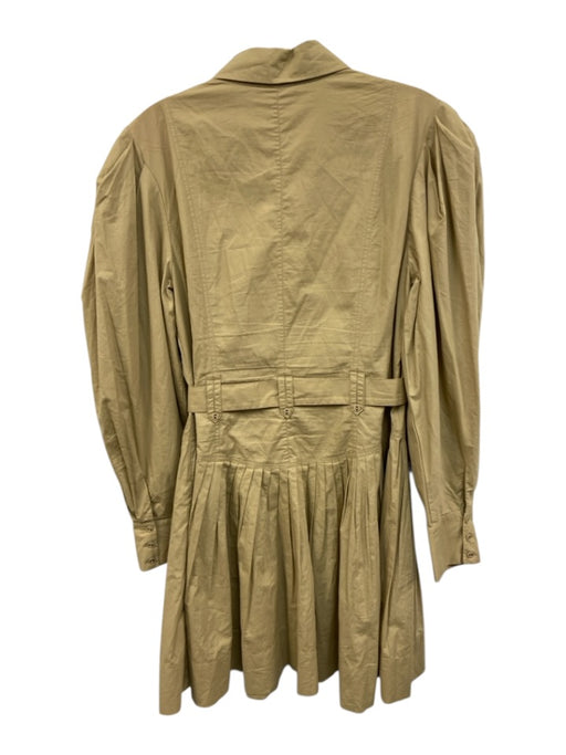 Ulla Johnson Size 8 Khaki Beige Cotton Long Sleeve Button Front Pleated Dress Khaki Beige / 8