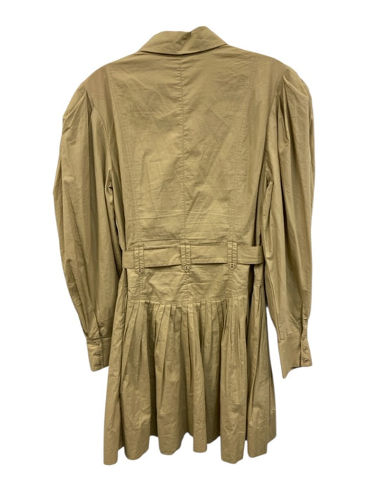 Ulla Johnson Size 8 Khaki Beige Cotton Long Sleeve Button Front Pleated Dress Khaki Beige / 8