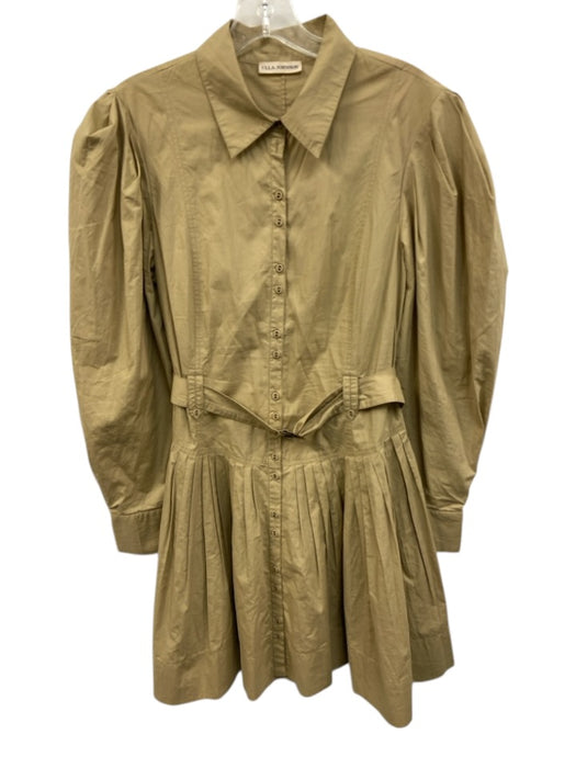 Ulla Johnson Size 8 Khaki Beige Cotton Long Sleeve Button Front Pleated Dress Khaki Beige / 8