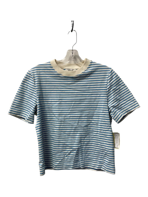 COS Size Small Blue & White Cotton Striped Crew Neck Short Sleeve Top Blue & White / Small