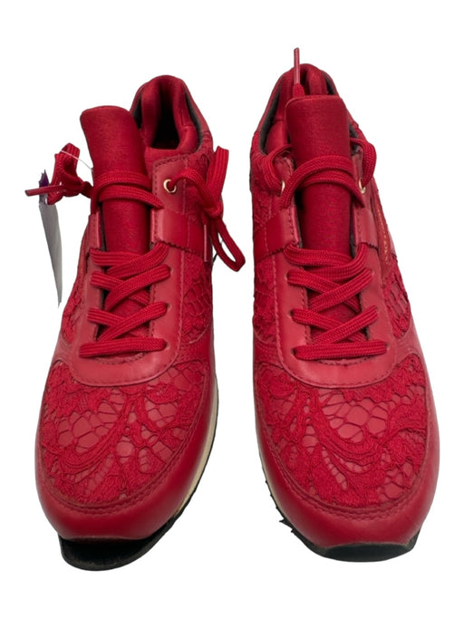 Dolce & Gabbana Shoe Size 38 Red & Black Leather round toe Lace Lace Up Sneakers Red & Black / 38