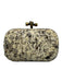 Bottega Veneta Cream & Gray Leather Woven Clutch Brass Hardware kiss lock Bag Cream & Gray / S