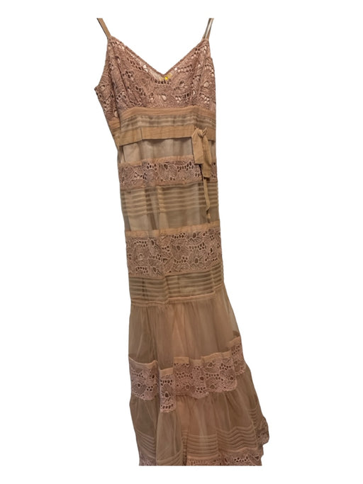 Tracy Reese Size 8 light brown Cotton Blend Tulle Bow Detail Overlay Dress light brown / 8