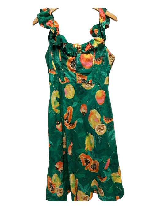 Farm Rio Size M Green Multi Cotton Corset Top Fruit Ruffle sleeve Midi Dress Green Multi / M