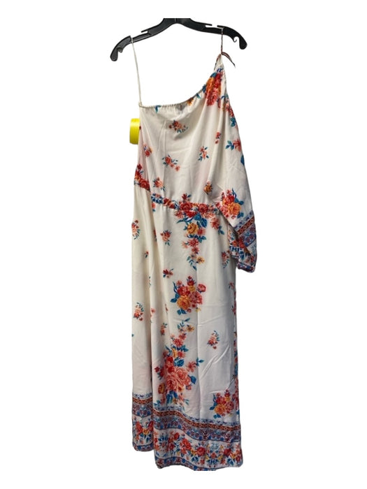 Misa Size Medium White, Blue & Pink Viscose One Shoulder Floral Midi Dress White, Blue & Pink / Medium