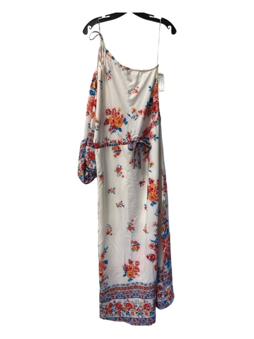 Misa Size Medium White, Blue & Pink Viscose One Shoulder Floral Midi Dress White, Blue & Pink / Medium