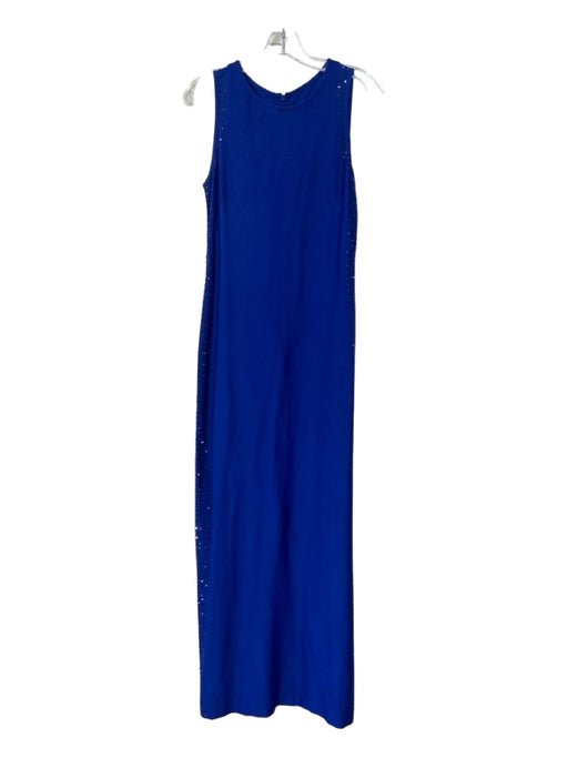 St John Size 6 Electric Blue Rayon Blend Knit Shimmer Black Rhinestones Dress Electric Blue / 6