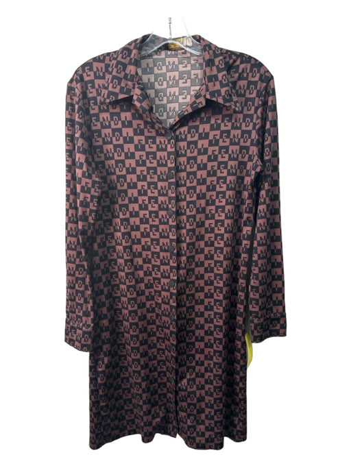 Fendi Mare Size 42 Brown & Black Polyester All Over Print Button Front Dress Brown & Black / 42