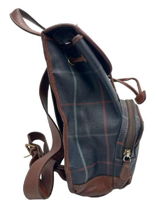 Burberry Navy, Brown, Red Coated Canvas Leather trim bucket Plaid Backpack Bag Navy, Brown, Red / Small