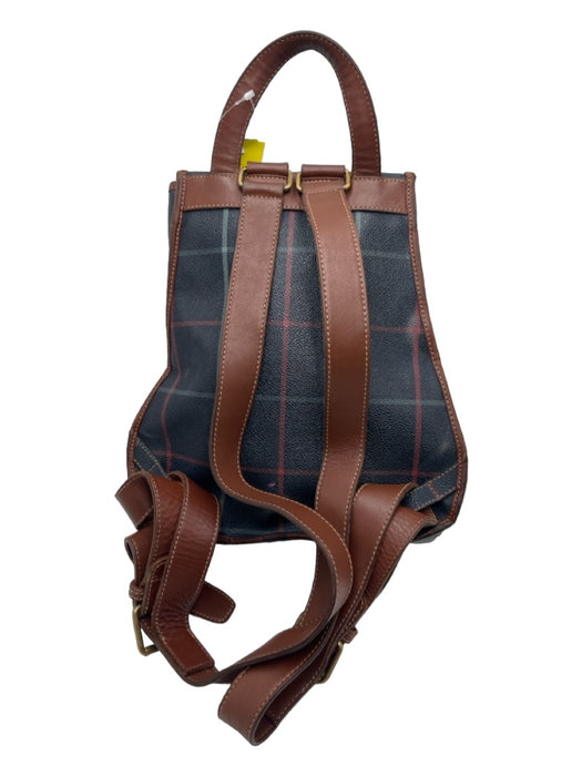 Burberry Navy, Brown, Red Coated Canvas Leather trim bucket Plaid Backpack Bag Navy, Brown, Red / Small