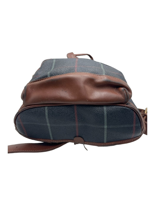 Burberry Navy, Brown, Red Coated Canvas Leather trim bucket Plaid Backpack Bag Navy, Brown, Red / Small