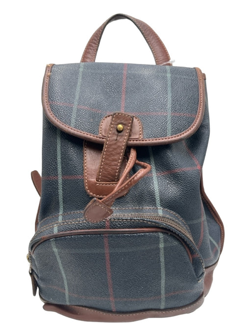 Burberry Navy, Brown, Red Coated Canvas Leather trim bucket Plaid Backpack Bag Navy, Brown, Red / Small