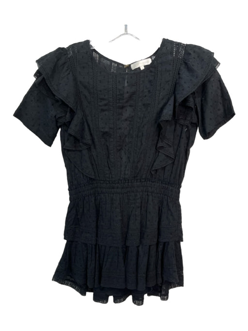 Loveshackfancy Size P Black Cotton Swiss Dots Ruffle Cap Sleeve Tiered Dress Black / P